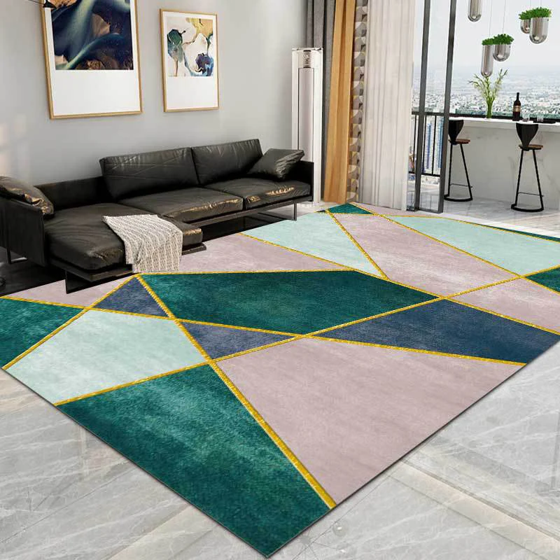 Alfombra contemporánea rosa y verde, alfombra de poliéster con bloques de colores, alfombra lavable con respaldo antidesli...