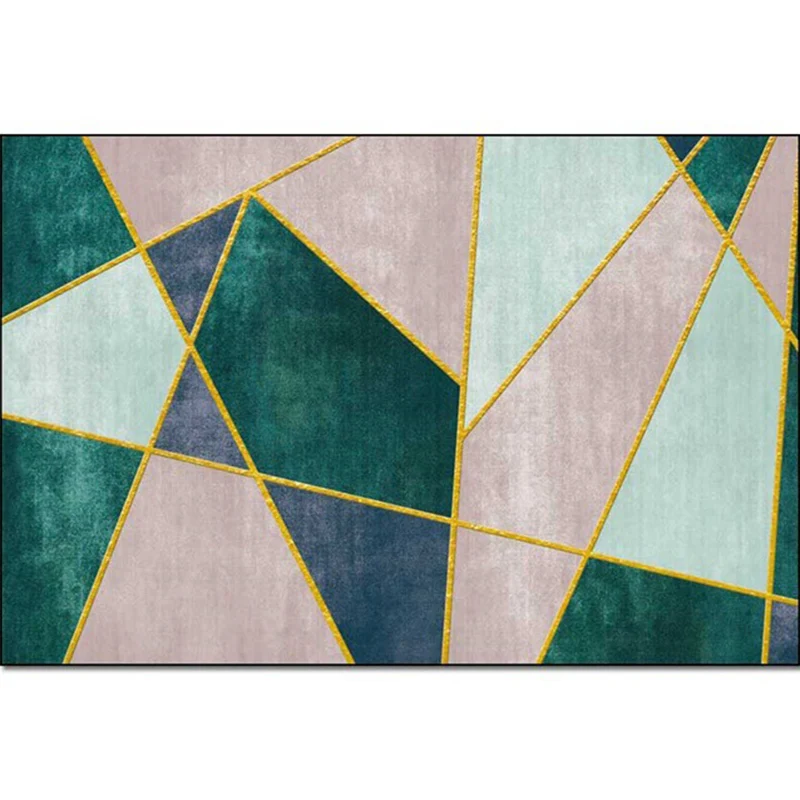 Alfombra contemporánea rosa y verde, alfombra de poliéster con bloques de colores, alfombra lavable con respaldo antidesli...