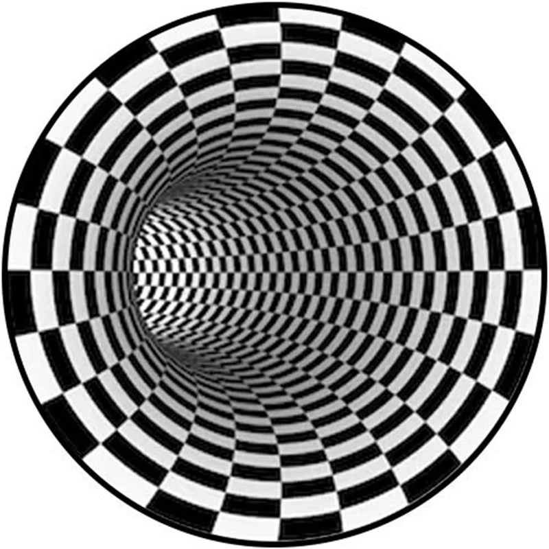 Alfombra creativa en blanco y negro, alfombra vórtice de ilusiones ópticas de poliéster, alfombra antideslizante lavable q...