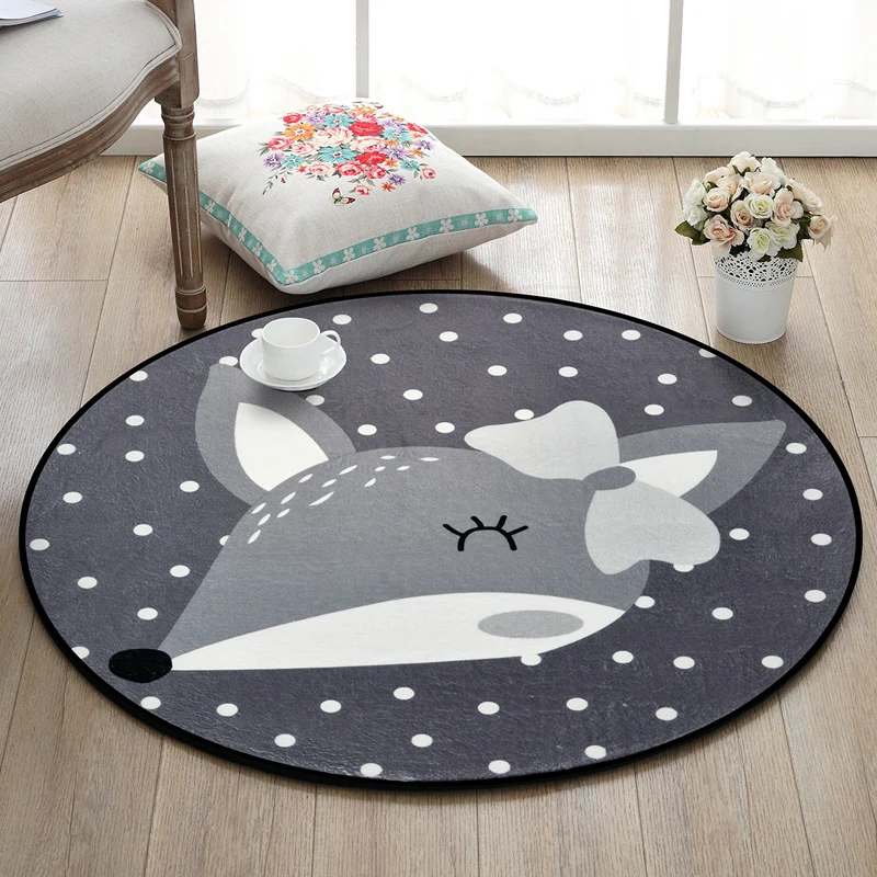 Alfombra creativa de dibujos animados de animales multicolores con fondo punteado, alfombra lavable que admite mascotas, a...