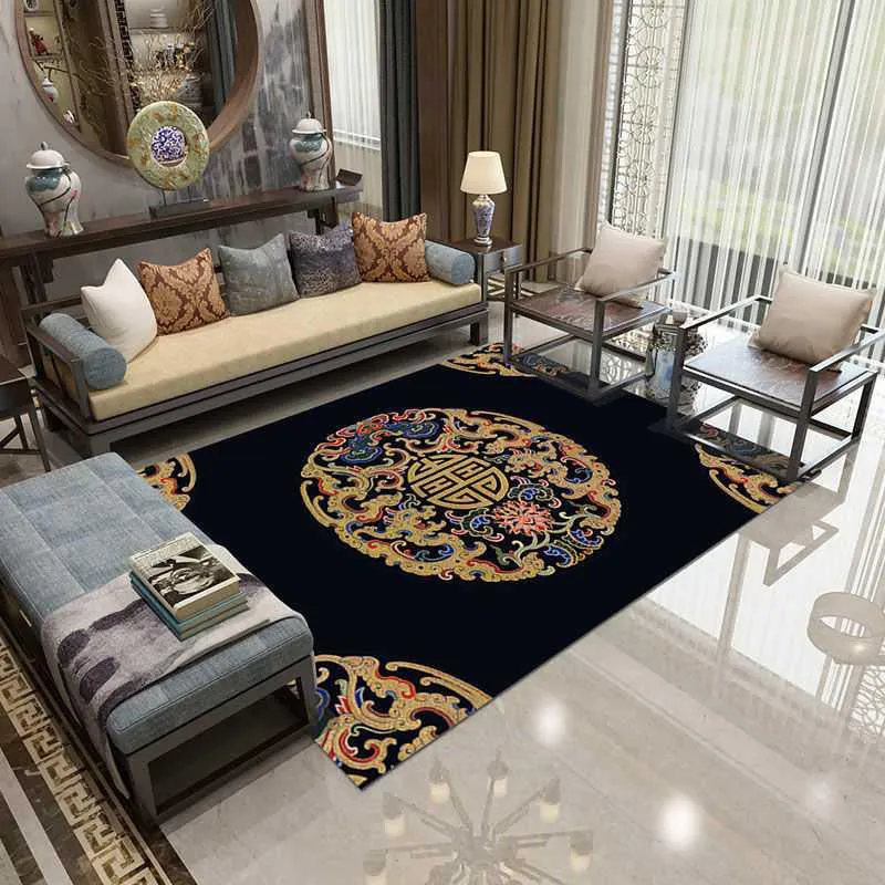 Alfombra De Decoración Asiática Alfombra Floral Multicolor Alfombra De Polipropileno Lavable Resistente Las Manchas Alfomb...