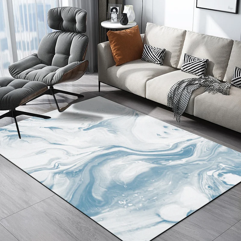 Alfombra de decoración modernista, alfombra con estampado de acuarela azul, alfombra de polipropileno lavable, antidesliza...