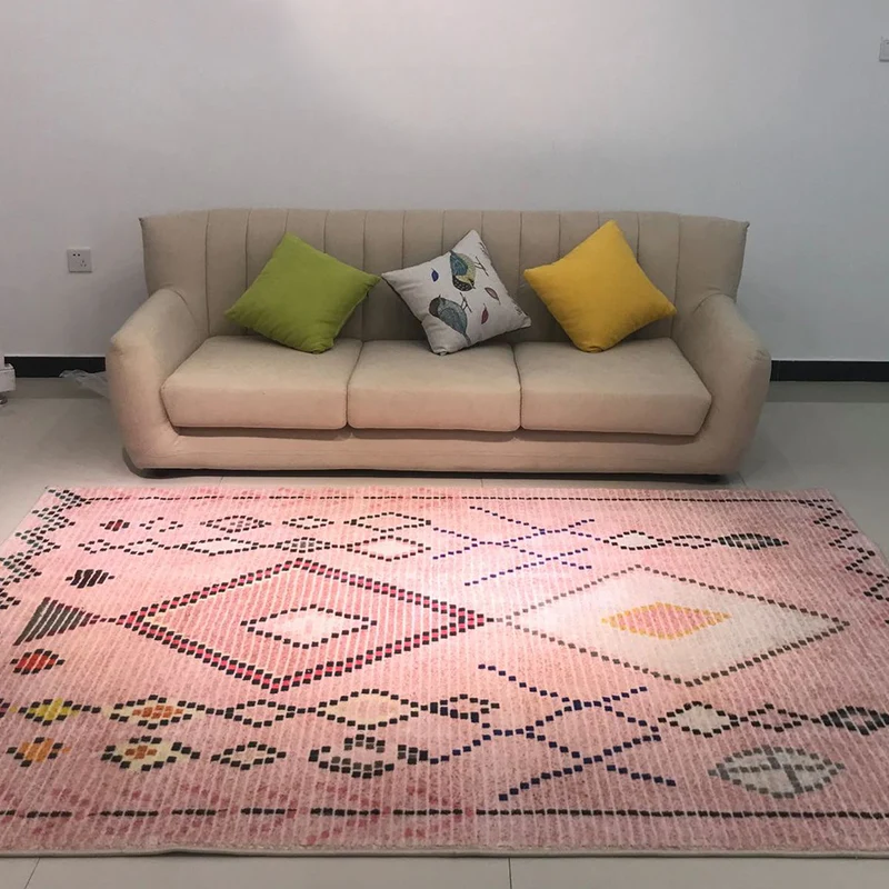 Alfombra de decoración nórdica, alfombra con estampado geométrico multicolor, alfombra sintética antideslizante para inter...