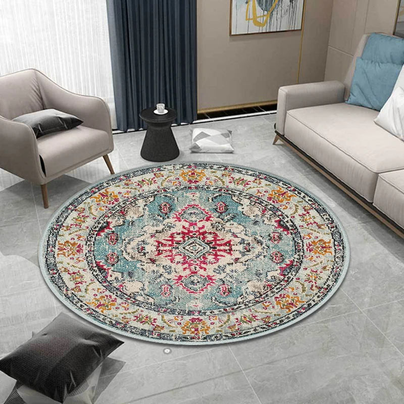 Alfombra decorativa multicolor, alfombra con estampado de medallón Shabby Chic, alfombra de poliéster lavable máquina con...
