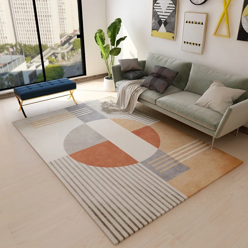Alfombra decorativa multicolor para el hogar, alfombra nórdica con bloques de colores y líneas, respaldo antideslizante de...