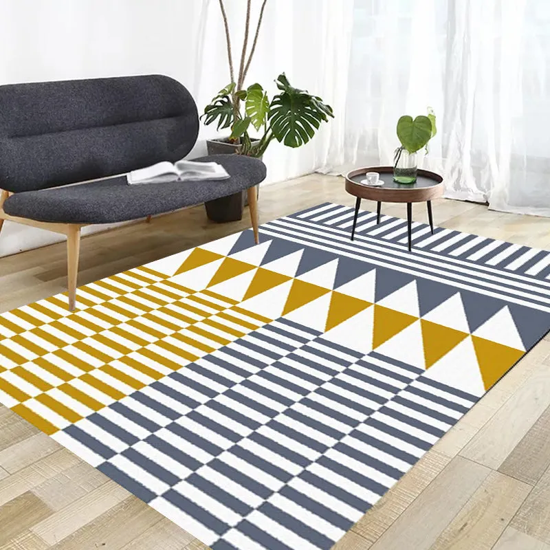 Alfombra de dormitorio amarilla y gris, alfombra moderna con patrón de rayas triangulares geométricas, alfombra de poliést...