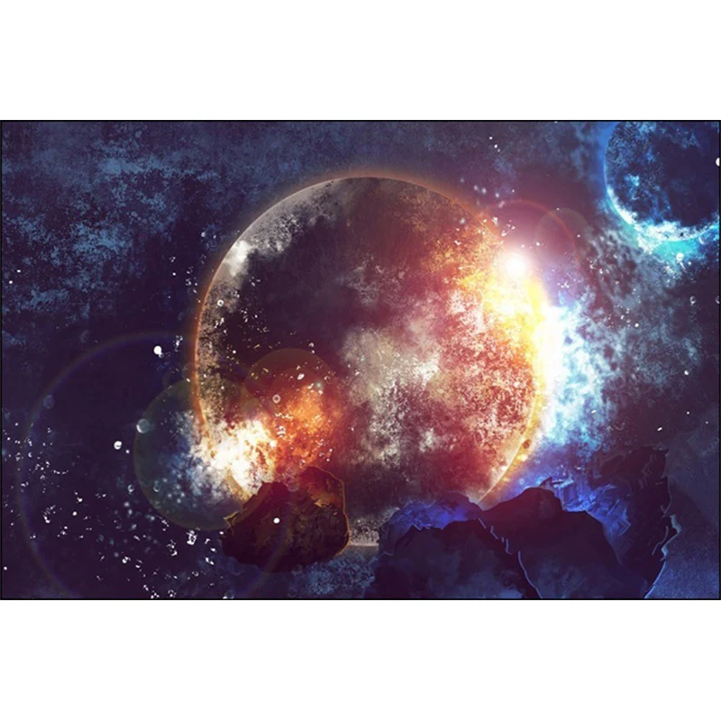 Alfombra de dormitorio azul, alfombra moderna con patrón de planeta en el espacio exterior, alfombra lavable resistente la...