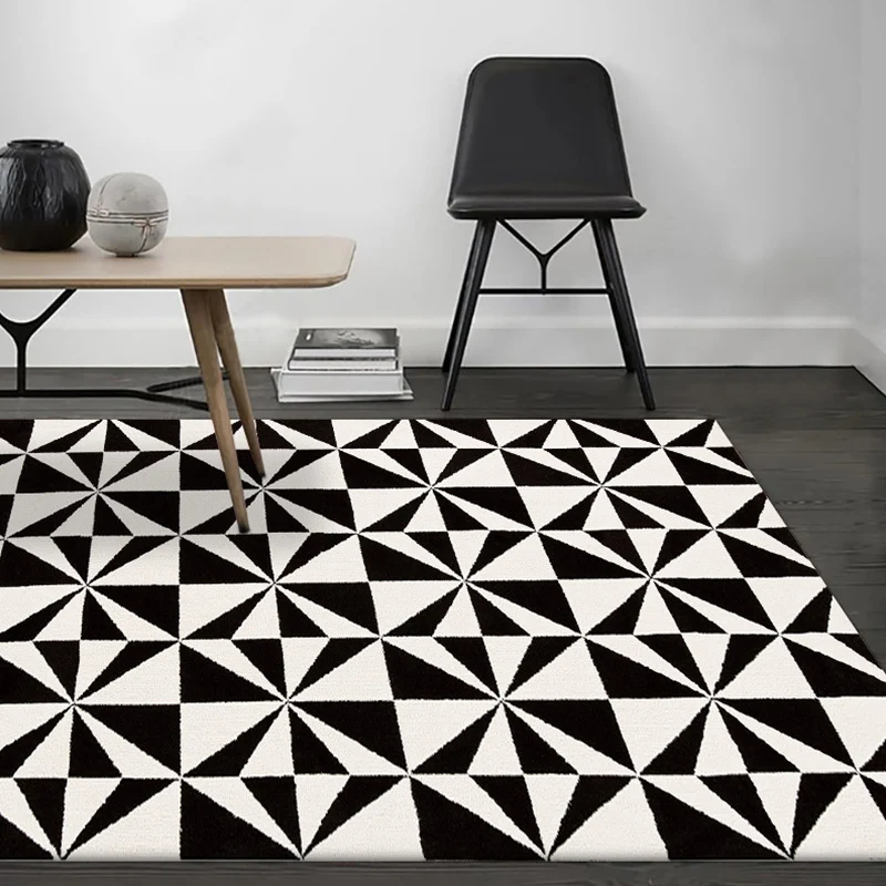 Alfombra de dormitorio en blanco y negro, alfombra moderna con patrón de triángulo geométrico, alfombra de poliéster resis...