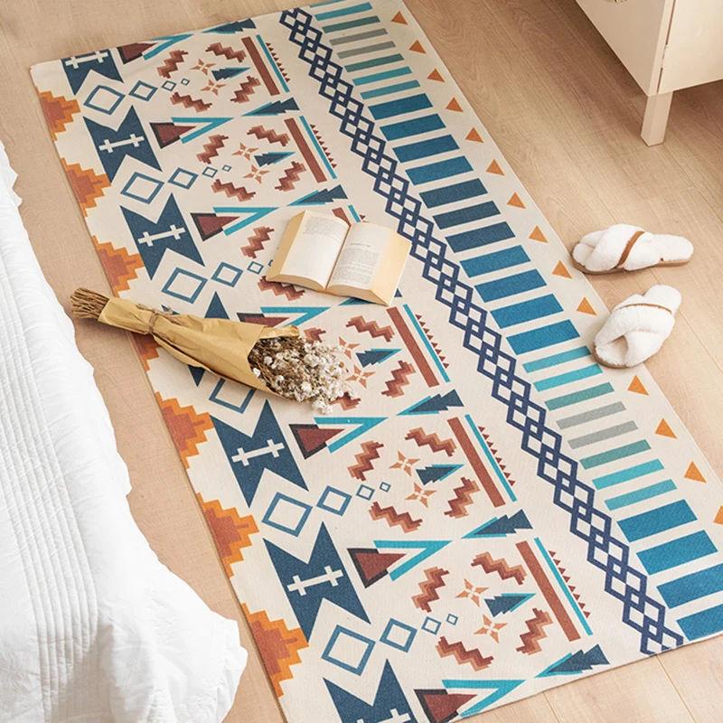 Alfombra de dormitorio del suroeste, alfombra con patrón tribal multicolor, mezcla de algodón, lavable máquina, resistente...