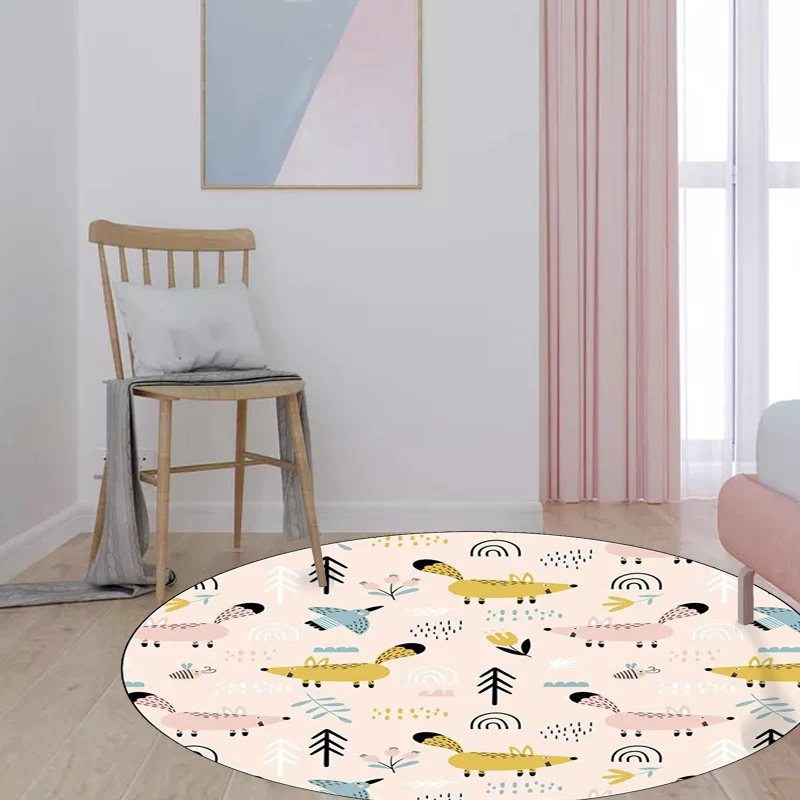 Alfombra de dormitorio para niños con estampado de animales, ratón, pájaro, árbol, alfombra lavable de poliéster resistent...