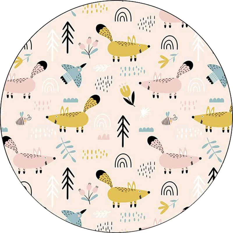 Alfombra de dormitorio para niños con estampado de animales, ratón, pájaro, árbol, alfombra lavable de poliéster resistent...