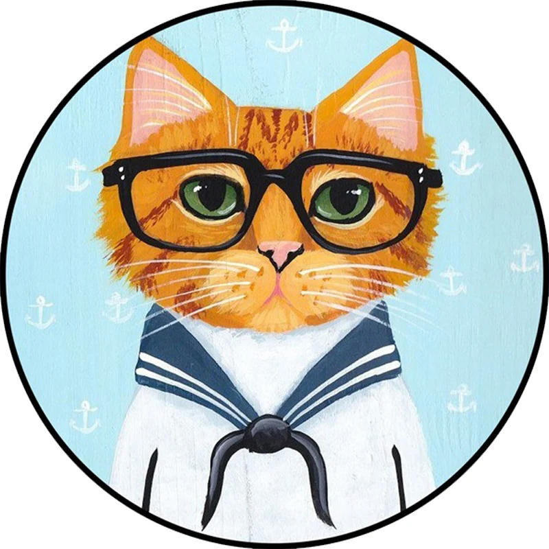 Alfombra de dormitorio para niños en verde y azul, alfombra con estampado de gafas de gato y animales, alfombra de poliést...