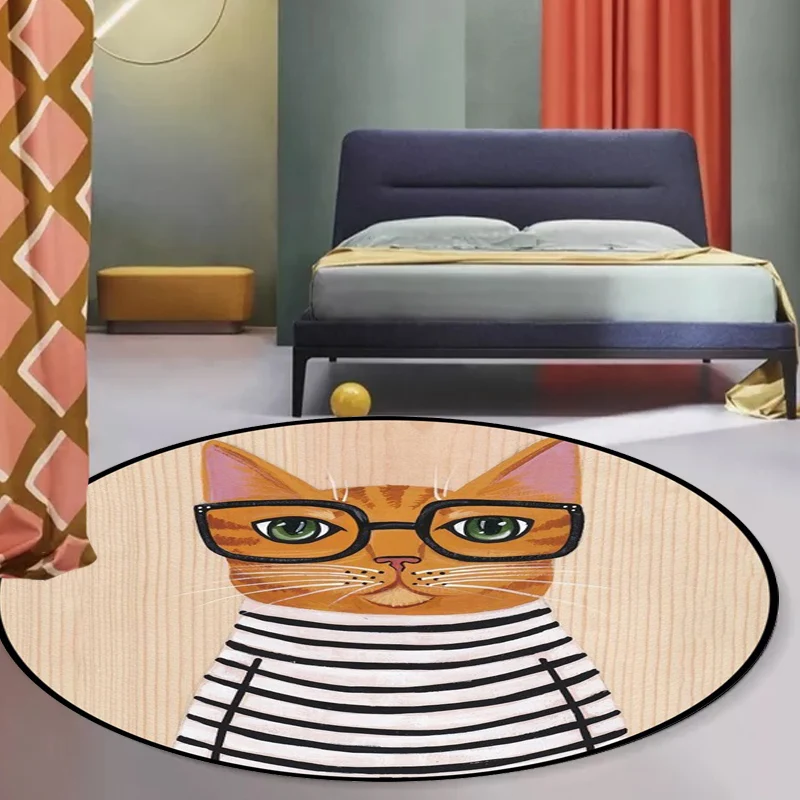 Alfombra de dormitorio para niños en verde y azul, alfombra con estampado de gafas de gato y animales, alfombra de poliést...