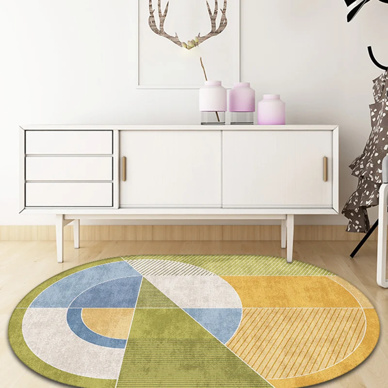 Alfombra de dormitorio verde y amarillo, novedad, alfombra con patrón geométrico de bloques de colores, alfombra de poliés...
