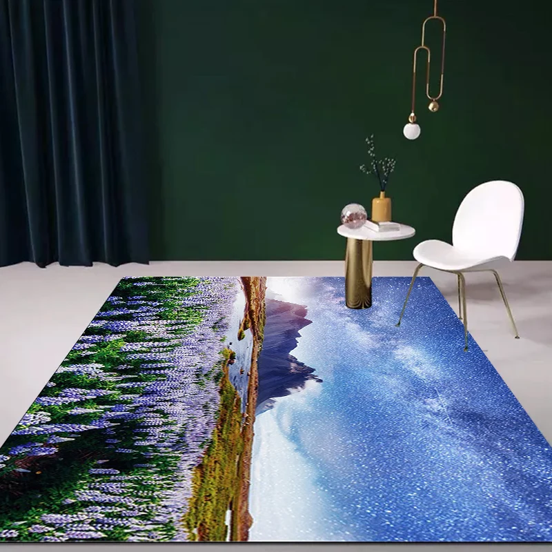 Alfombra elegante con diseño de lavanda y alfombra contemporánea azul galaxia, alfombra de poliéster lavable con respaldo...