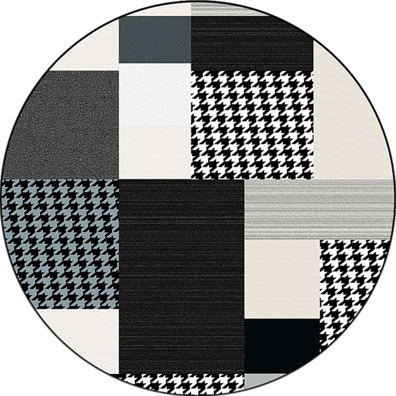 Alfombra elegante con patrón geométrico con pata de gallo, alfombra moderna negra de poliéster, alfombra lavable antidesli...