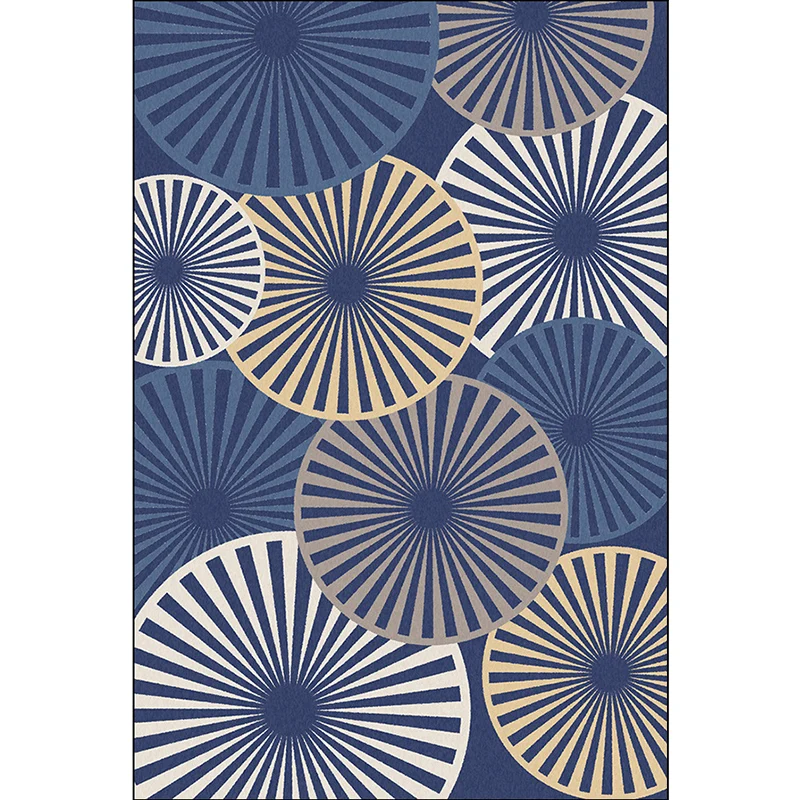 Alfombra elegante con patrón radial, alfombra moderna en color beige y azul, alfombra lavable de poliéster con respaldo an...