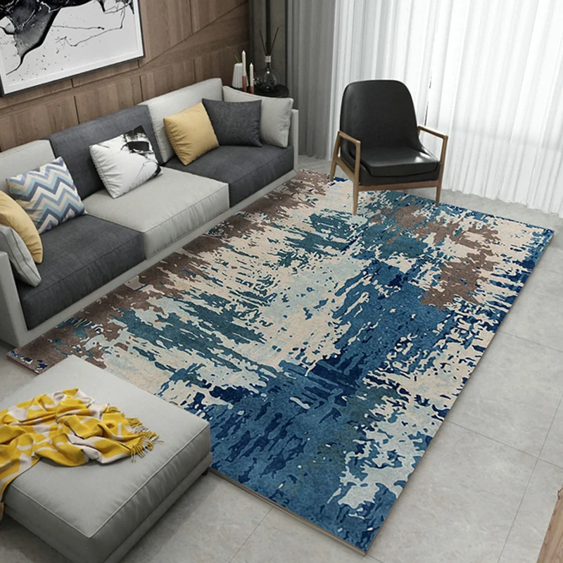 Alfombra elegante industrial estética, alfombra abstracta de Color agua Multicolor, resistente las manchas, respaldo antid...
