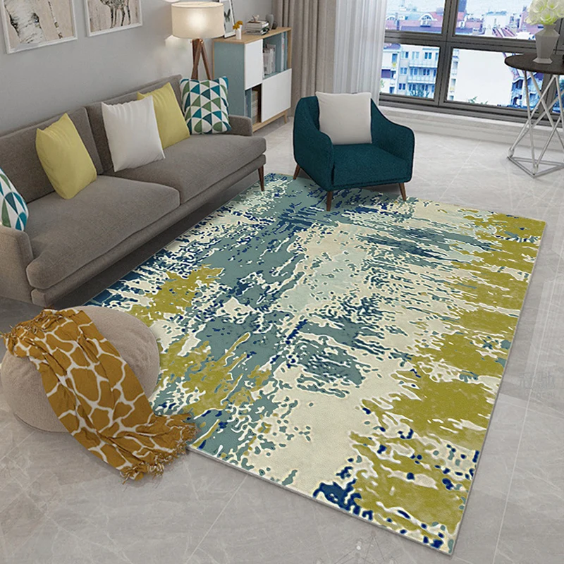 Alfombra elegante industrial estética, alfombra abstracta de Color agua Multicolor, resistente las manchas, respaldo antid...
