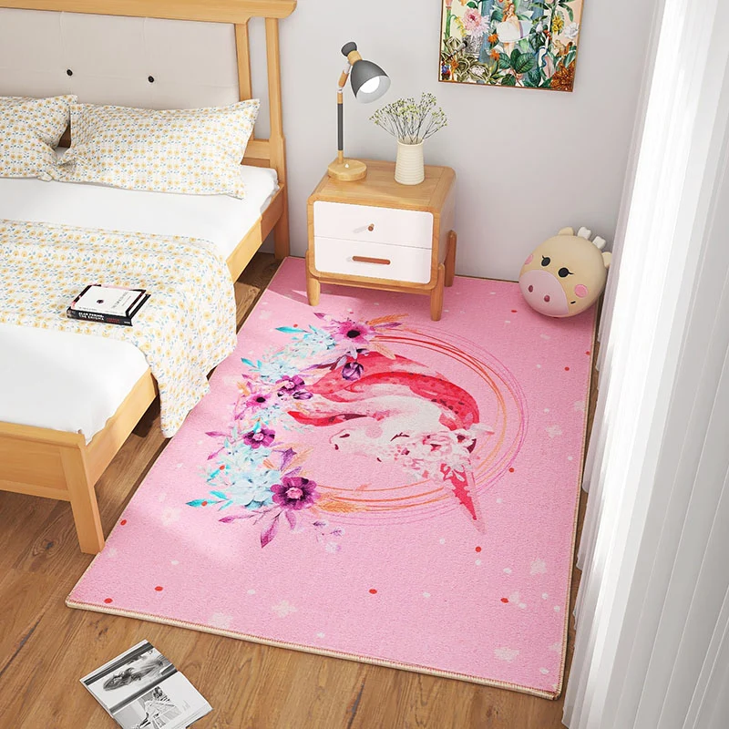 Alfombra escandinava para dormitorio de niñ, alfombra botánica multicolor, sintética, lavable máquina, resistente las manc...