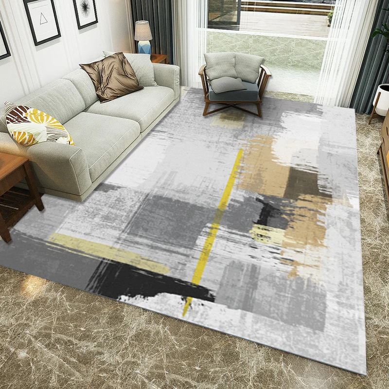 Alfombra estética con estampado de pinceladas, alfombra moderna gris, poliéster, lavable máquina, antideslizante, para dor...