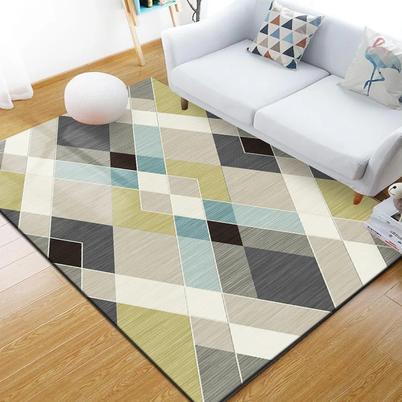 Alfombra geométrica escandinava, alfombra interior de poliéster multicolor, respaldo antideslizante, alfombra apta para ma...
