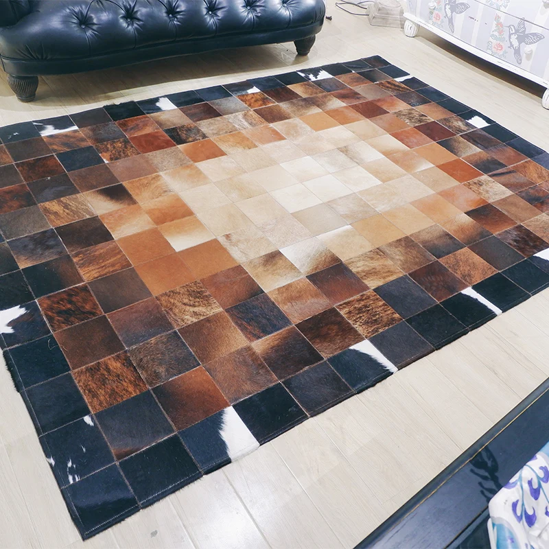 Alfombra industrial con estampado de cuadros, alfombra de interior de piel de vaca multicolor, resistente las manchas, alf...