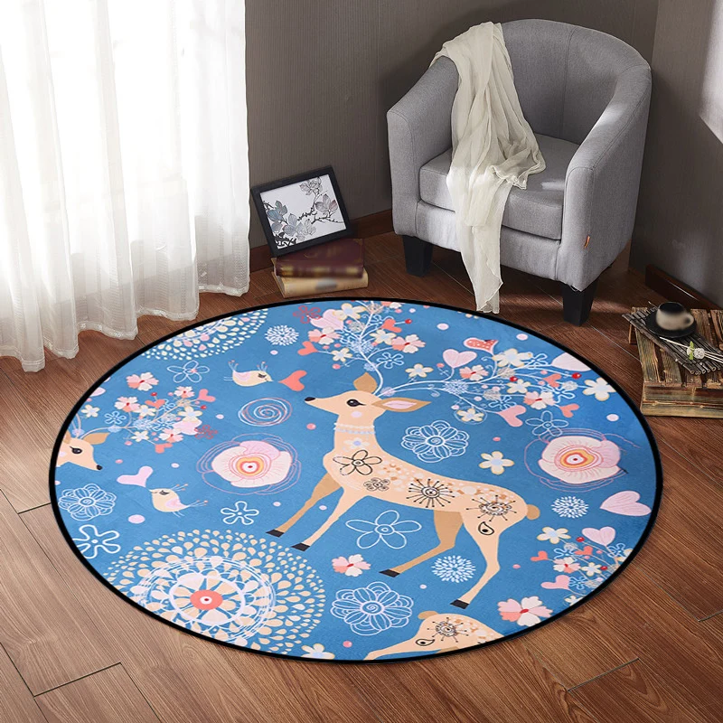 Alfombra infantil para guarderí con estampado floral de ciervos y animales azules, alfombra de poliéster resistente las ma...