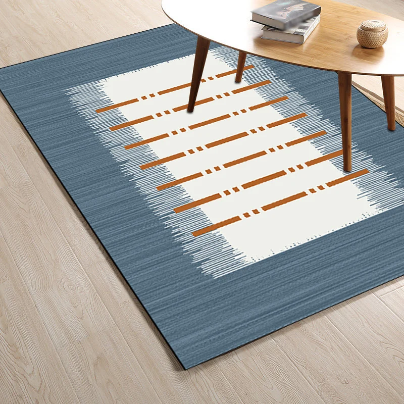 Alfombra informal con estampado de rayas, alfombra de poliéster azul y blanco, alfombra antideslizante lavable máquina par...