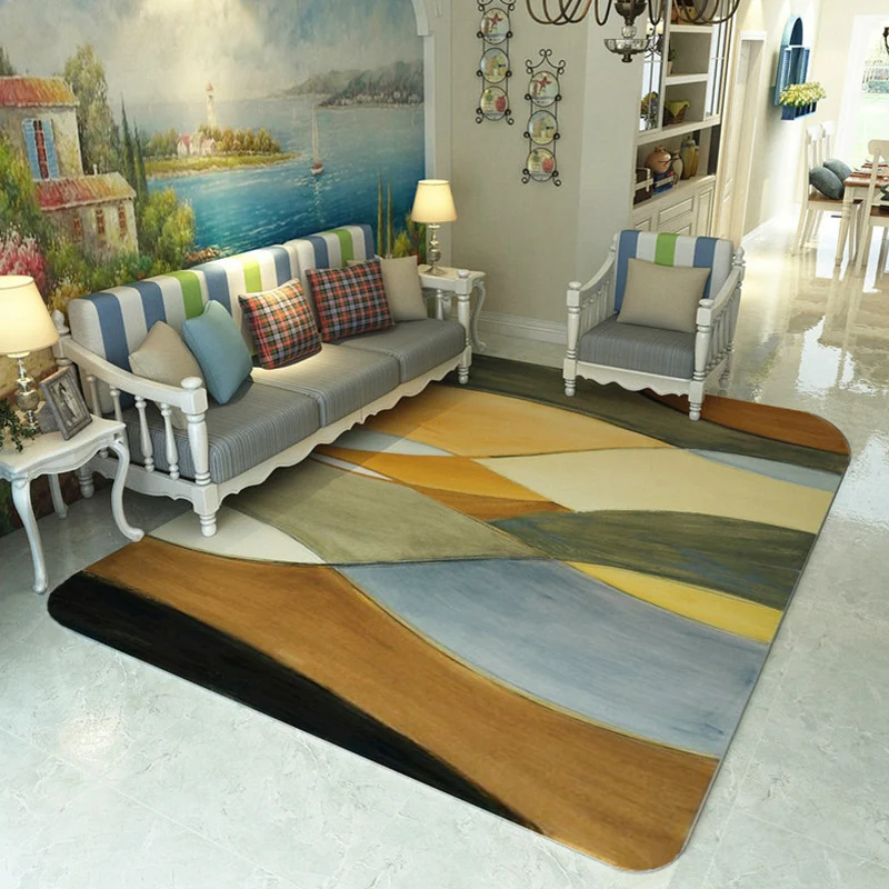 Alfombra informal con patrón de acuarela, alfombra contemporánea multicolor de poliéster que admite mascotas, respaldo ant...