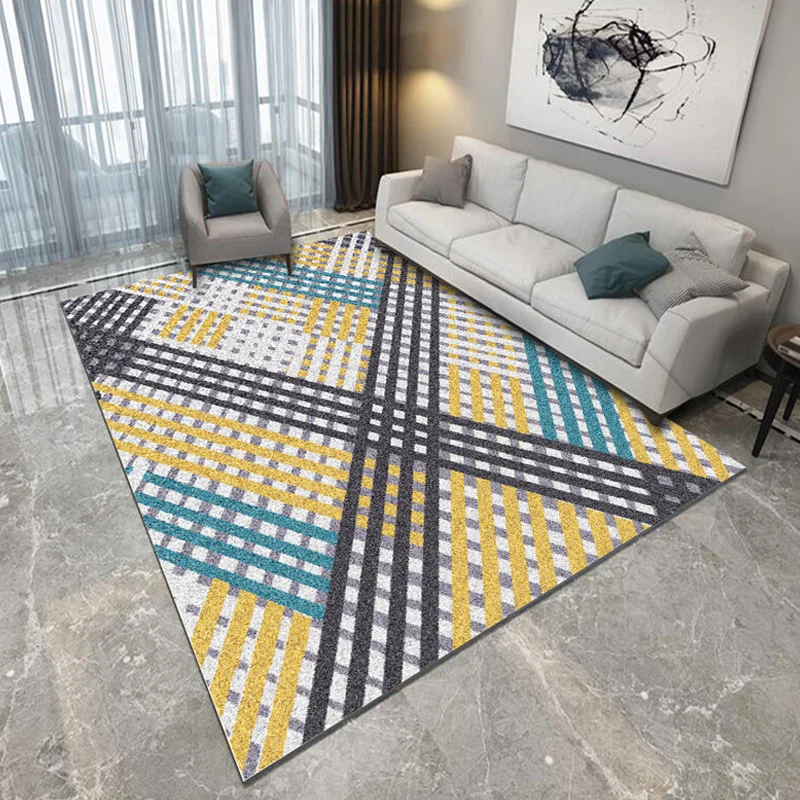 Alfombra informal con patrón geométrico rayas, alfombra modernista Multicolor de poliéster, alfombra lavable antideslizant...