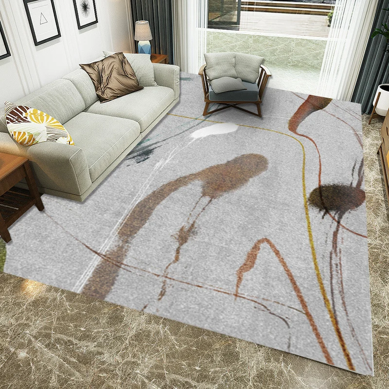 Alfombra informal gris, alfombra abstracta de poliéster, alfombra lavable con respaldo antideslizante para sala de estar G...
