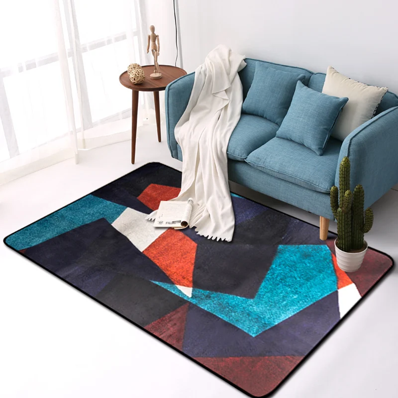 Alfombra interior azul de estilo moderno, alfombrilla sintética antideslizante con bloques de Color para pasillo Azul Clea...