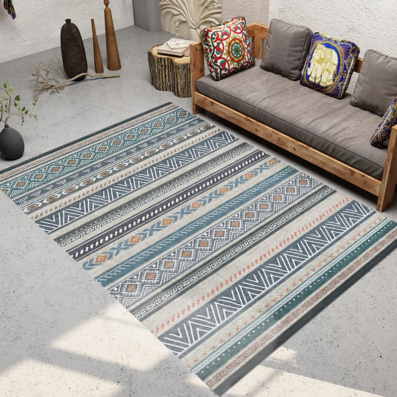 Alfombra de interior de estilo bohemio, alfombra con brillo geométrico rayas con líneas en zigzag y alfombra antideslizant...
