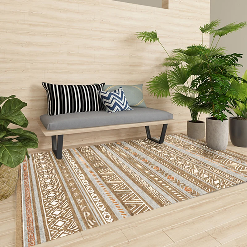 Alfombra de interior de estilo bohemio, alfombra con brillo geométrico rayas con líneas en zigzag y alfombra antideslizant...