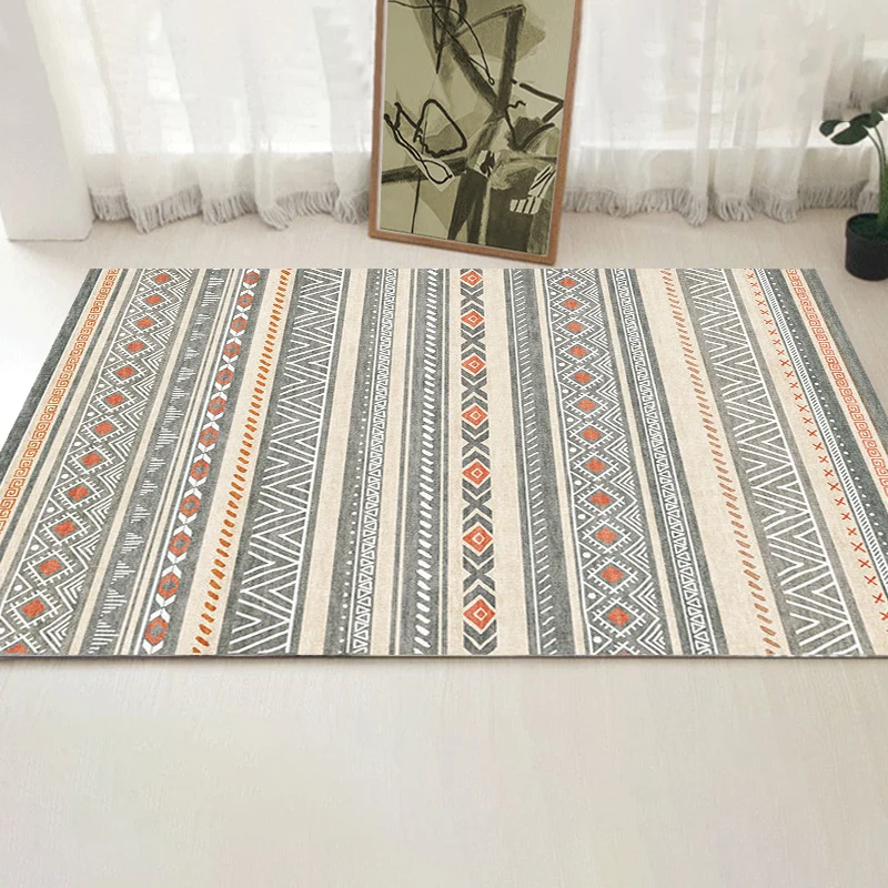 Alfombra de interior de estilo bohemio, alfombra con brillo geométrico rayas con líneas en zigzag y alfombra antideslizant...
