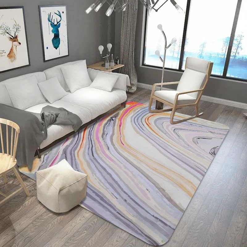 Alfombra inusual con estampado de acuarela, alfombra modernista Multicolor con rayas en forma de remolino, alfombra antide...