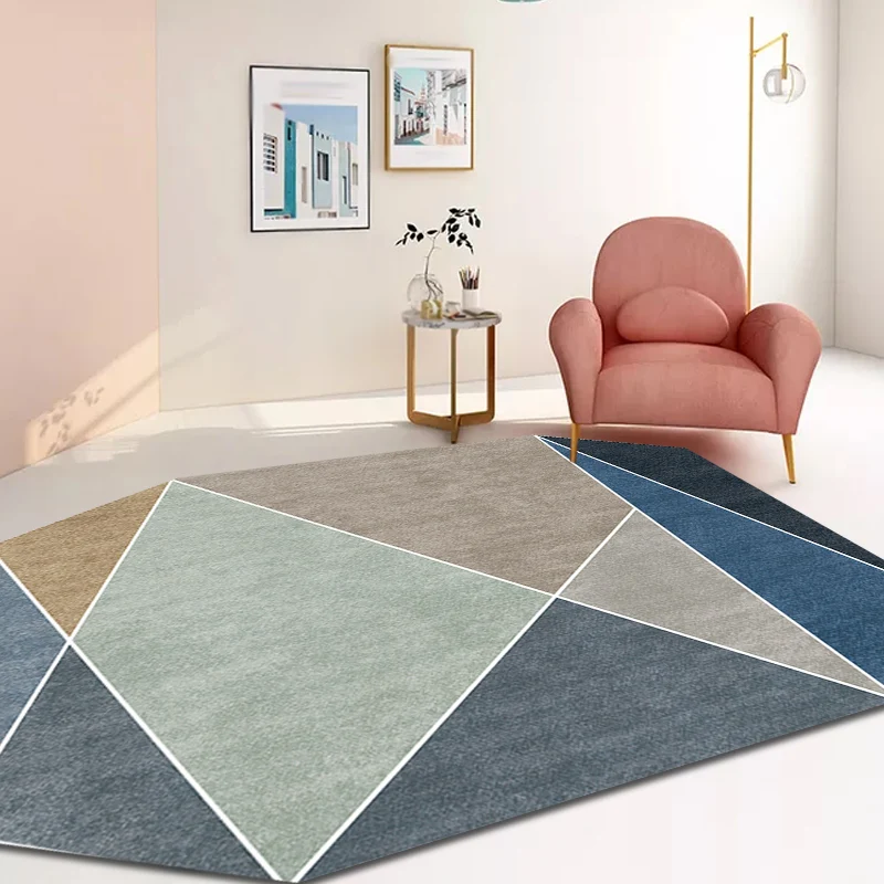Alfombra irregular azul y marrón para dormitorio, novedad, alfombra con patrón de bloques de Color, alfombra de poliéster...
