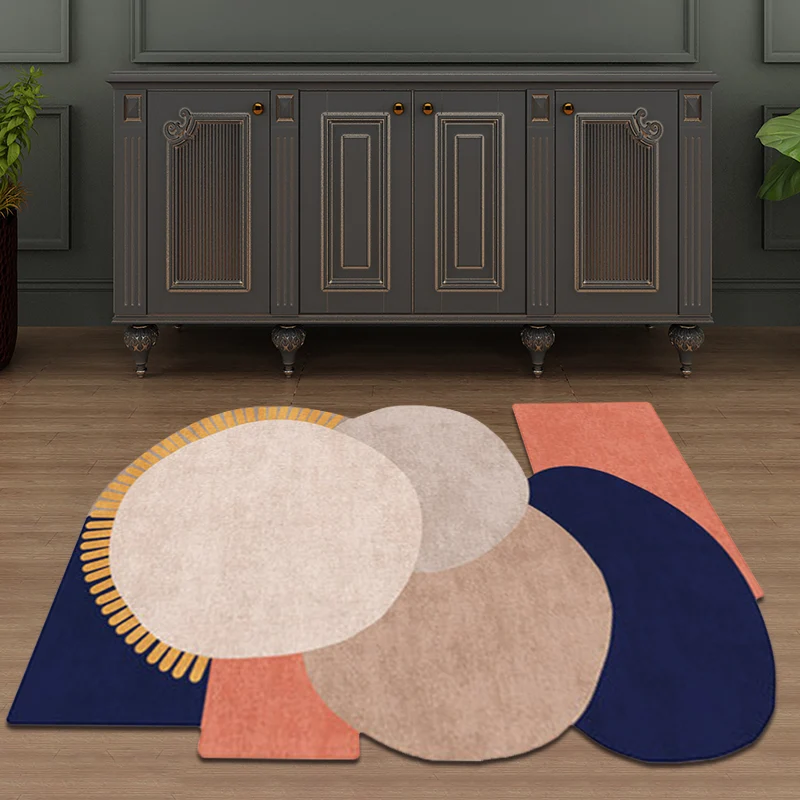 Alfombra irregular moderna para sala de estar, alfombra con patrón circular de bloques de Color marrón y azul, alfombra de...