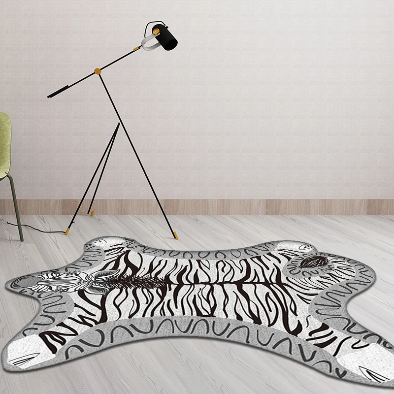 Alfombra Irregular única para niños, alfombra con estampado de cebra de animales en amarillo y gris, alfombra lavable de p...