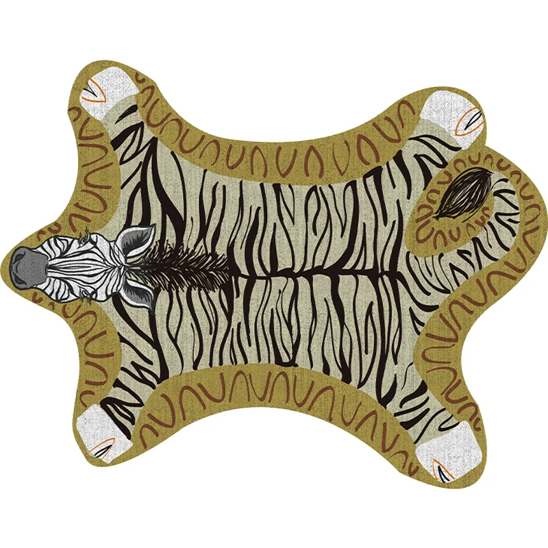 Alfombra Irregular única para niños, alfombra con estampado de cebra de animales en amarillo y gris, alfombra lavable de p...
