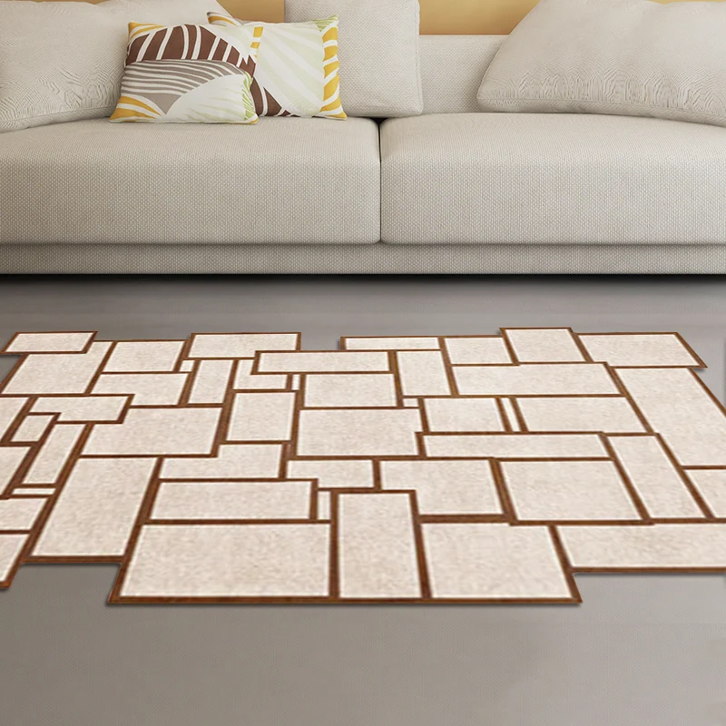 Alfombra irregular para dormitorio en color marrón, alfombra moderna con diseño rectangular y bloques de colores, alfombra...