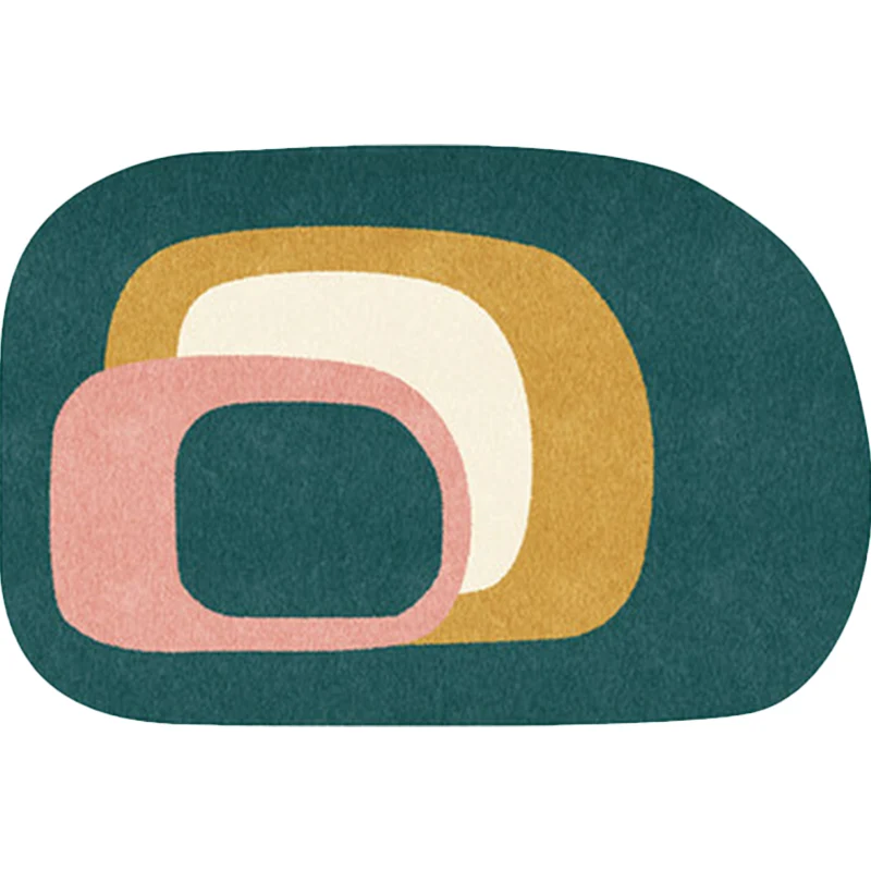 Alfombra irregular para dormitorio en verde, alfombra moderna con diseño de bloques de colores, alfombra antideslizante qu...