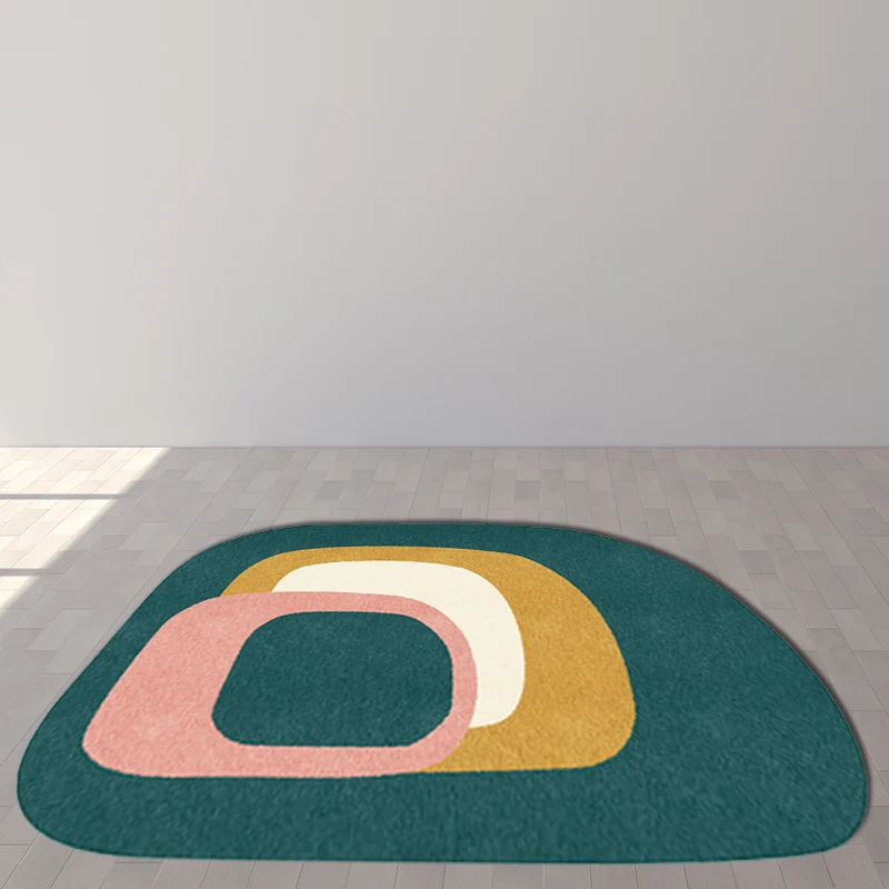 Alfombra irregular para dormitorio en verde, alfombra moderna con diseño de bloques de colores, alfombra antideslizante qu...