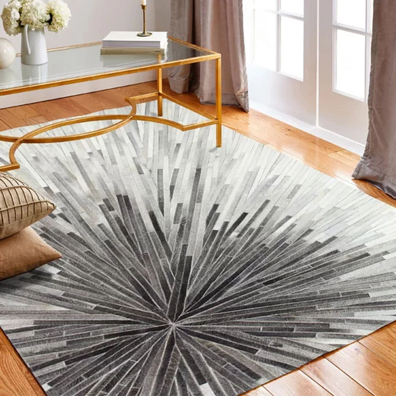Alfombra de lujo multicolor con patrón de rayas de piel de vaca, alfombra interior lavable que admite mascotas para decora...