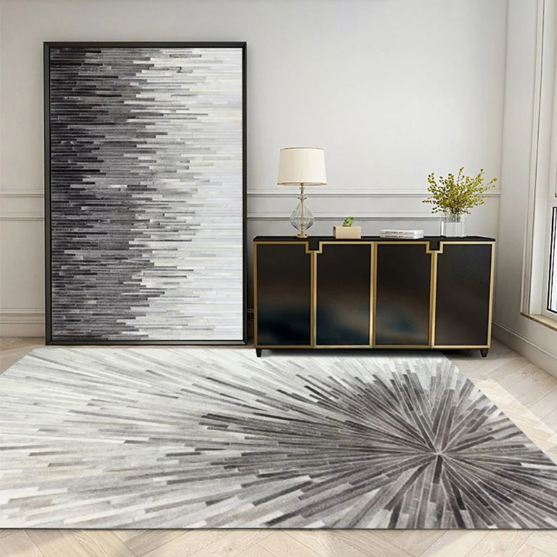 Alfombra de lujo multicolor con patrón de rayas de piel de vaca, alfombra interior lavable que admite mascotas para decora...