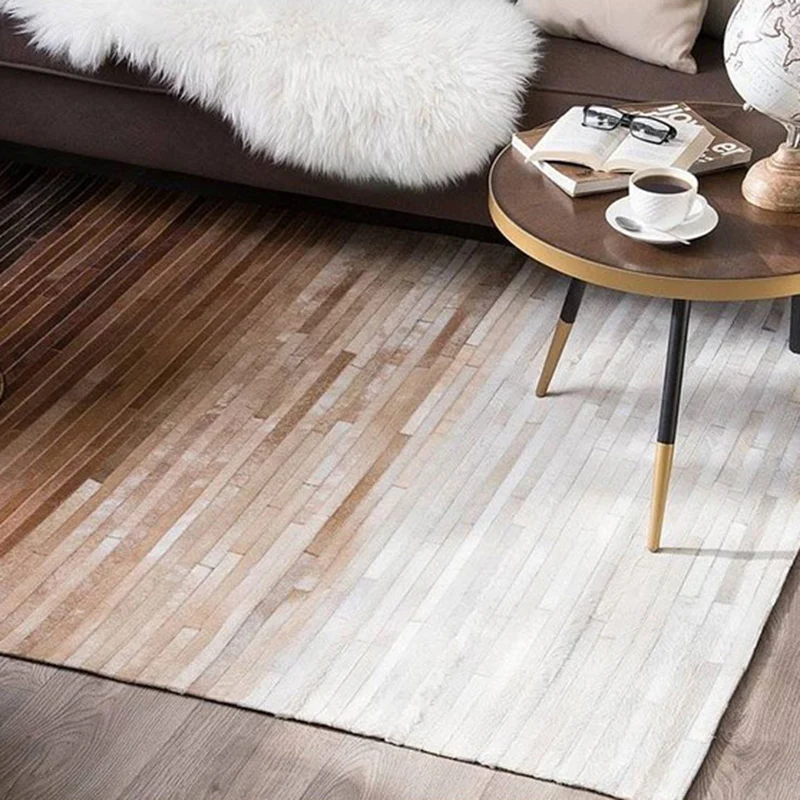 Alfombra de lujo multicolor con patrón de rayas de piel de vaca, alfombra interior lavable que admite mascotas para decora...