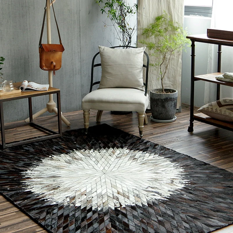 Alfombra de lujo para sala de estar, alfombra interior con estampado geométrico Multicolor, alfombra de piel de vaca que a...