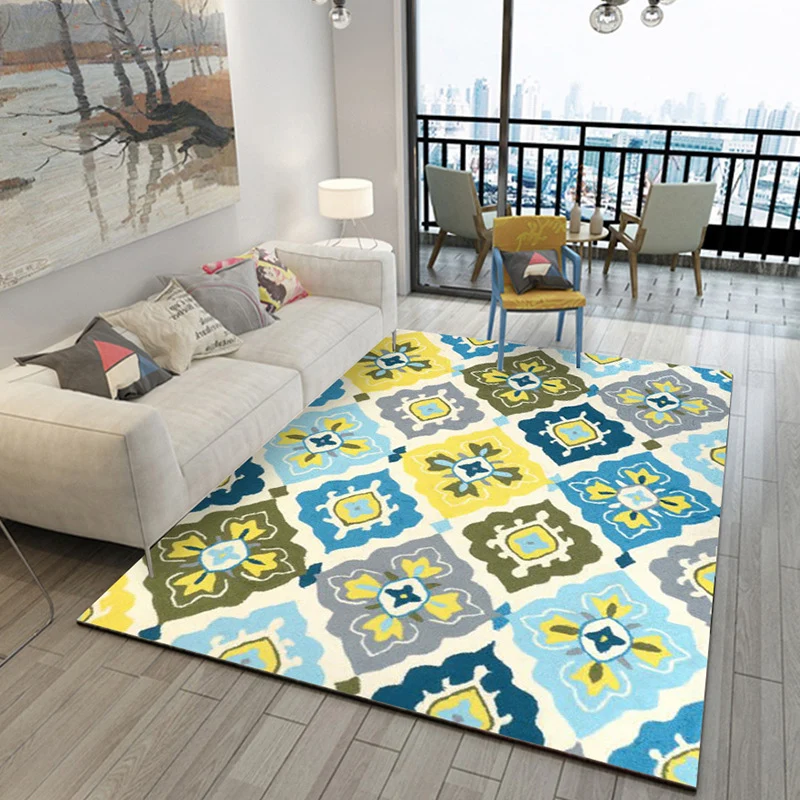 Alfombra marroquí colorida, alfombra de poliéster con estampado de forma Irregular y diamantes de flores para decoración d...