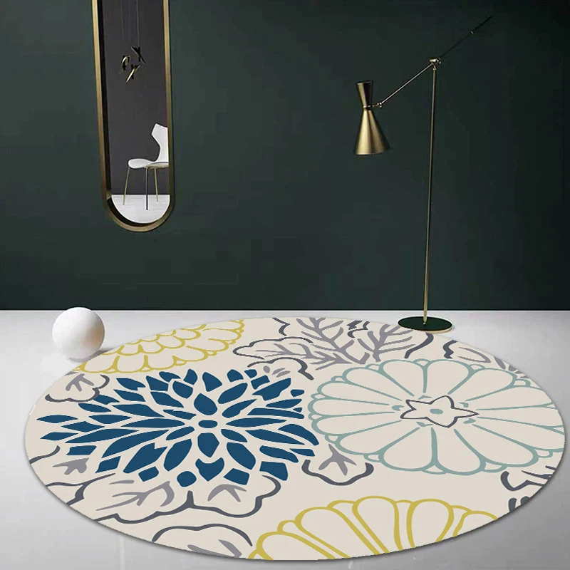 Alfombra marroquí con estampado floral, alfombra de poliéster azul y gris, lavable, apta para mascotas, antideslizante, pa...
